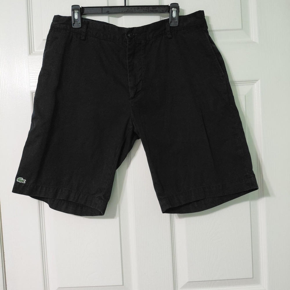 Lacoste Shorts Mens Black Cotton Chino Casual Classic Fit Crocodile Golf Size 34